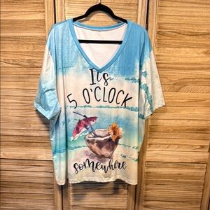 Blue and White Graphic T-Shirt